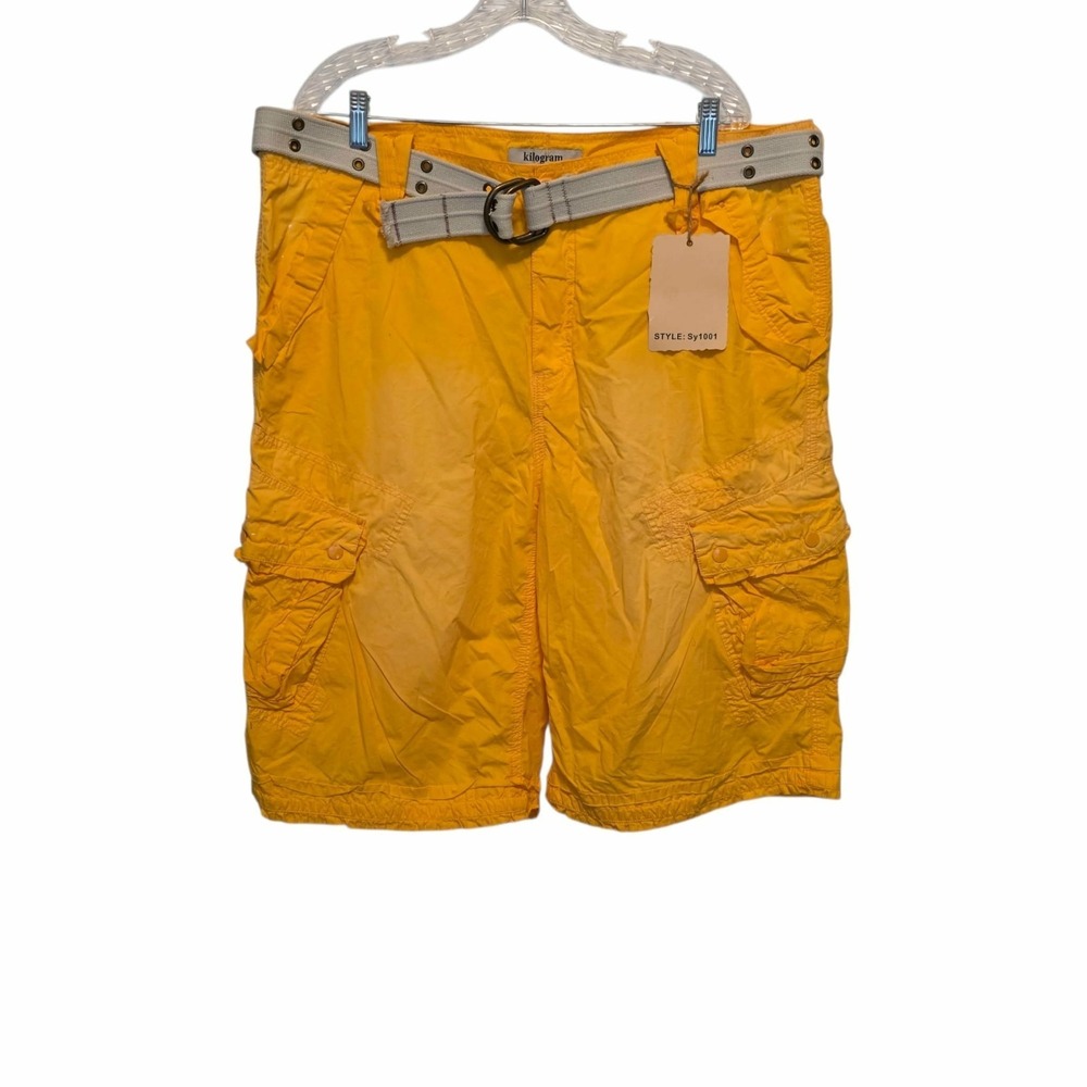 Vintage Kilogram Cargo Shorts Skater Baggy Combat Harlem Yellow Belted 40 NWT